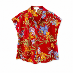A New Day Red Floral Button-Up Linen Shirt Women