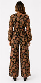 Vince Camuto Long-Sleeve Multicolor Floral Self-Tie Jumpsuit