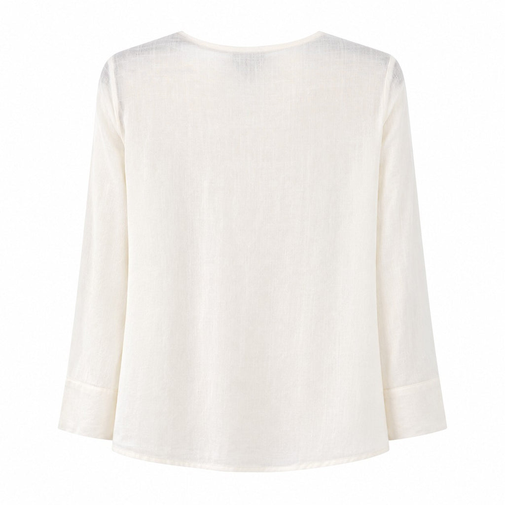 JM Collection Split-Neck Beaded Linen-Blend 3/4-Sleeve Top
