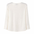 JM Collection Split-Neck Beaded Linen-Blend 3/4-Sleeve Top
