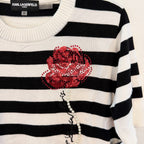 Karl Lagerfeld Paris Black White Striped Crewneck Sweater Women Size XS