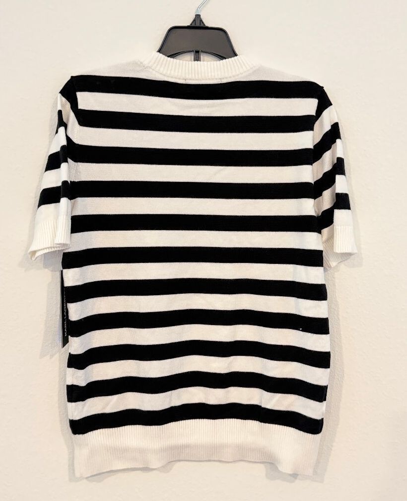 Karl Lagerfeld Paris Black White Striped Crewneck Sweater Women Size XS