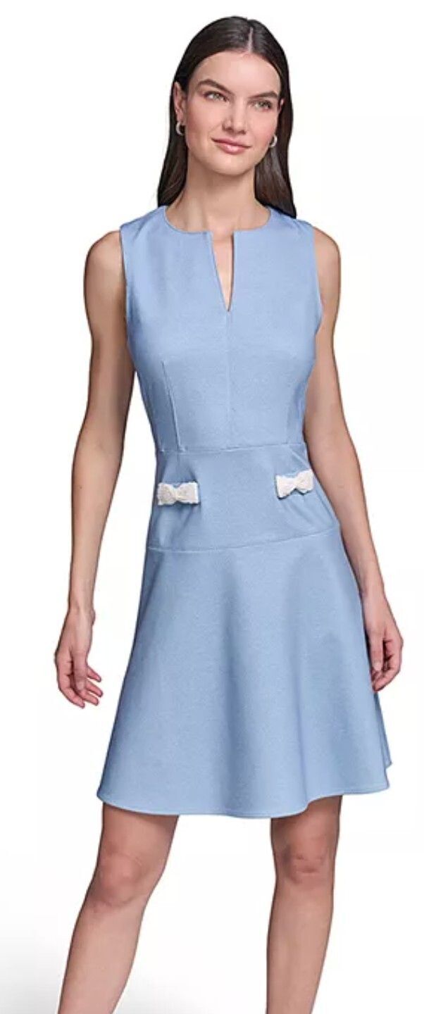 Karl Lagerfeld Light Blue Women's Fit and Flare Sleeveless Dress Women