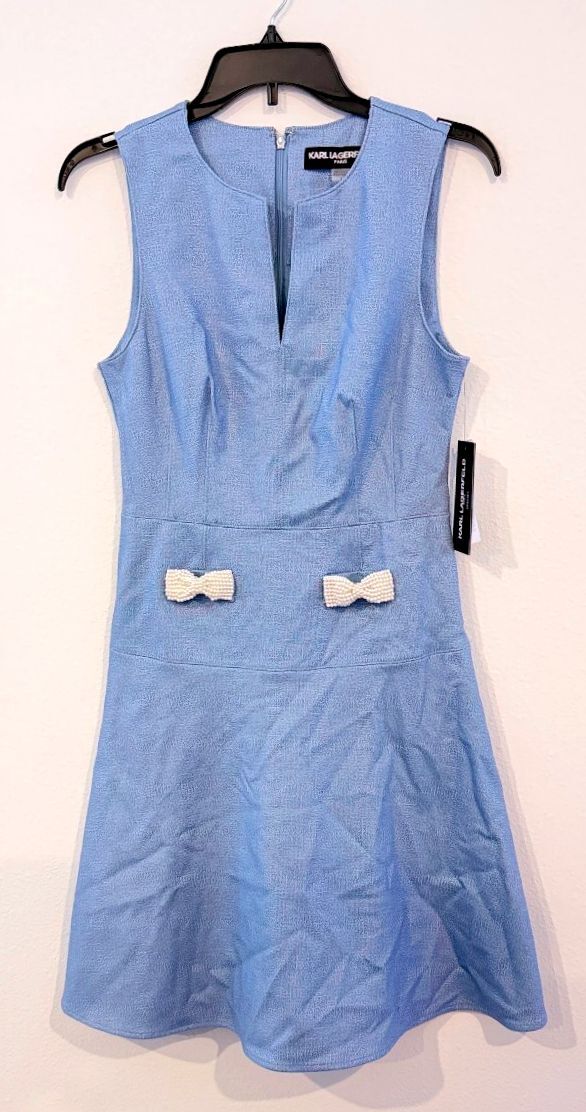 Karl Lagerfeld Light Blue Women's Fit and Flare Sleeveless Dress Women