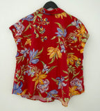 A New Day Red Floral Button-Up Linen Shirt Women